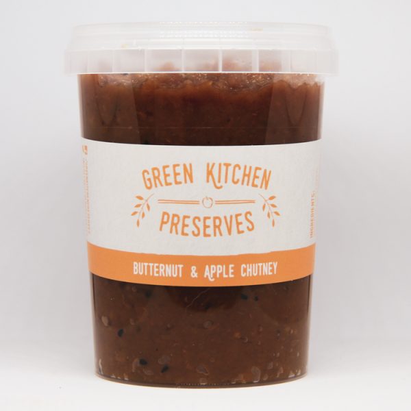 a large wholesale tub of butternut & apple chutney for catering businesses on a white background
